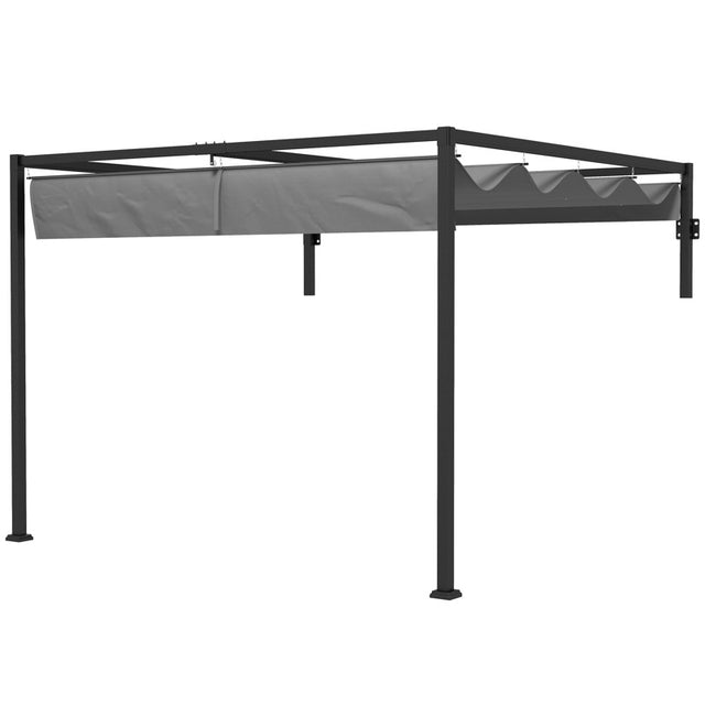 Outsunny 3 x 4m Lean To Steel Pergola, with Moving Fabric Canopy - Dark Grey