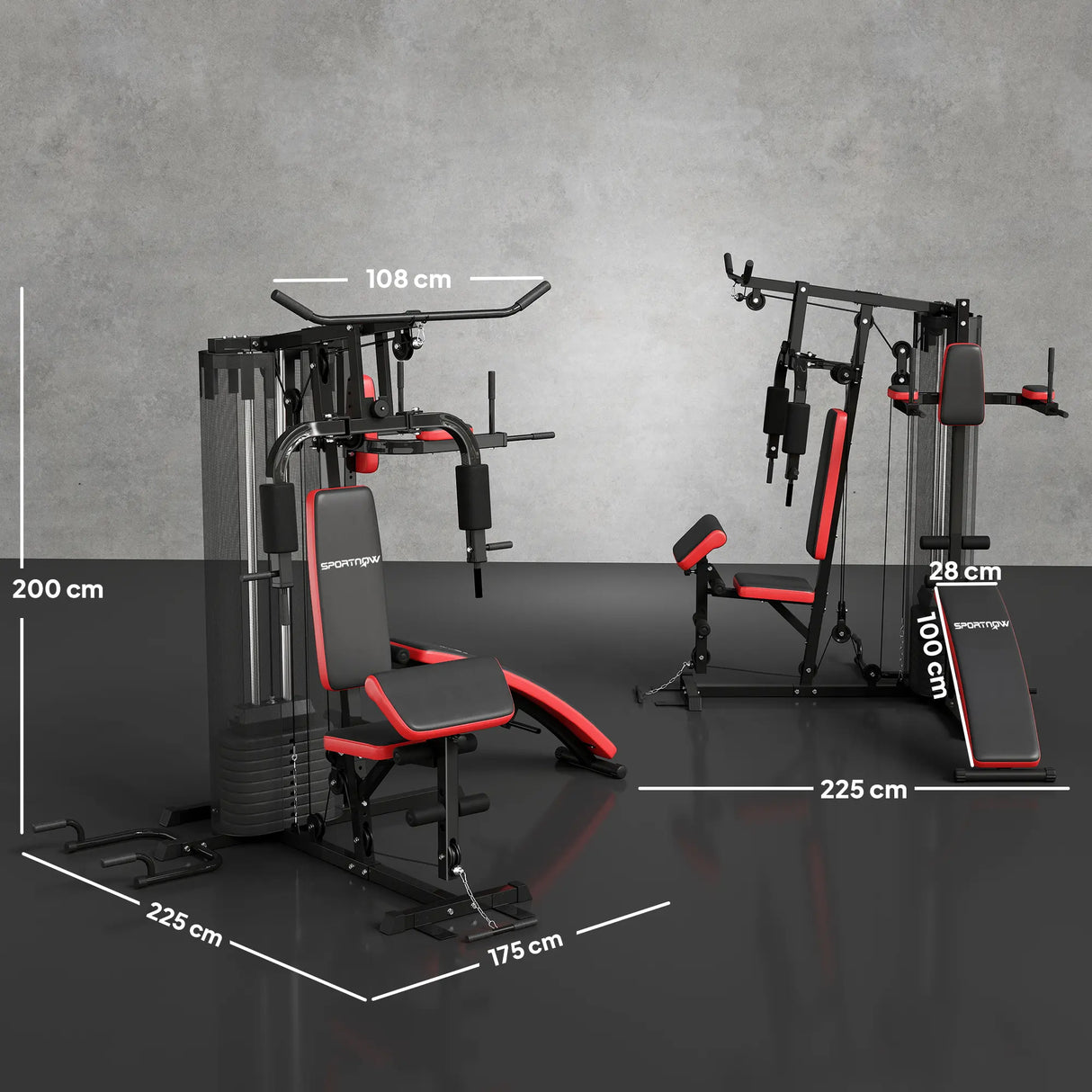 SPORTNOW Multi Gym Workout Station, Weight Machine with 65kg Weight Stack, Sit Up Bench, Push Up Stand, Dip Station