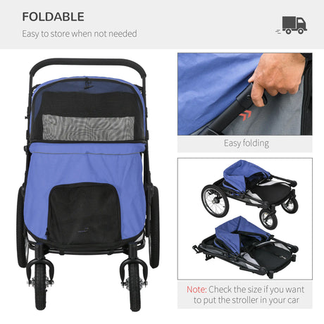 PawHut Foldable Pet Stroller, with Washable Cushion, Storage Bags, Safety Leash, for Medium, Large Dogs, Cats - Blue