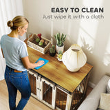 PawHut Dog Crate Furniture for Large Dogs, Double Dog Cage for Small Dogs, with Sliding Doors - Oak Tone