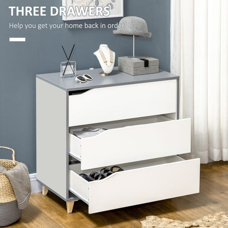 HOMCOM Bedroom Furniture Set, Wardrobe with Hanging Rail, 3 Drawer Chest of Drawers with Cut-out Handles, Grey and White