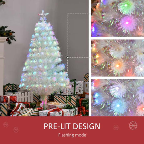 HOMCOM 4 Feet Prelit Artificial Christmas Tree with Fiber Optic LED Light, Holiday Home Xmas Decoration, White