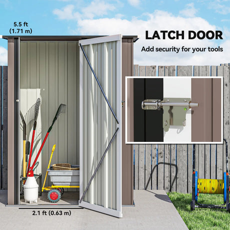 Outsunny 5ft x 3ft Metal Garden Storage Shed, Outdoor Tool Shed with Sloped Roof, Lockable Door for Tools, Equipment, Brown