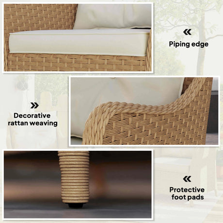 Outsunny Rattan Garden Chairs Set of 2, Outdoor Rattan Chairs with Cushions, Armrests and High Back, PE Wicker Garden Armchair with Steel Frame for Balcony, Porch, Beige