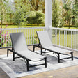 Outsunny Folding Sun Lounger Set of 2, 5-Position Adjustable Reclining Garden Loungers, Garden Chaise Lounge Sunbed Recliner Chairs with Steel Frame for Beach, Porch, Patio, Camping, Light Grey