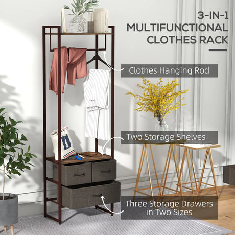 HOMCOM Compact Clothes Rail, with Drawers and Shelf