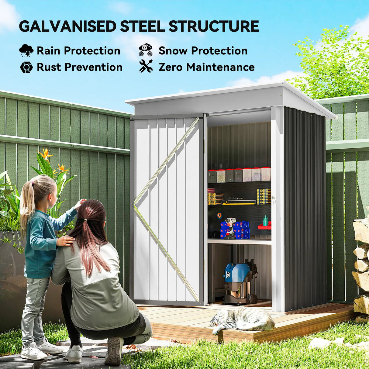 Outsunny Metal Garden Shed, Outdoor Lean-to Shed for Tool Motor Bike, with Adjustable Shelf, Lock, Gloves, 5'x3'x6',  Dark Grey