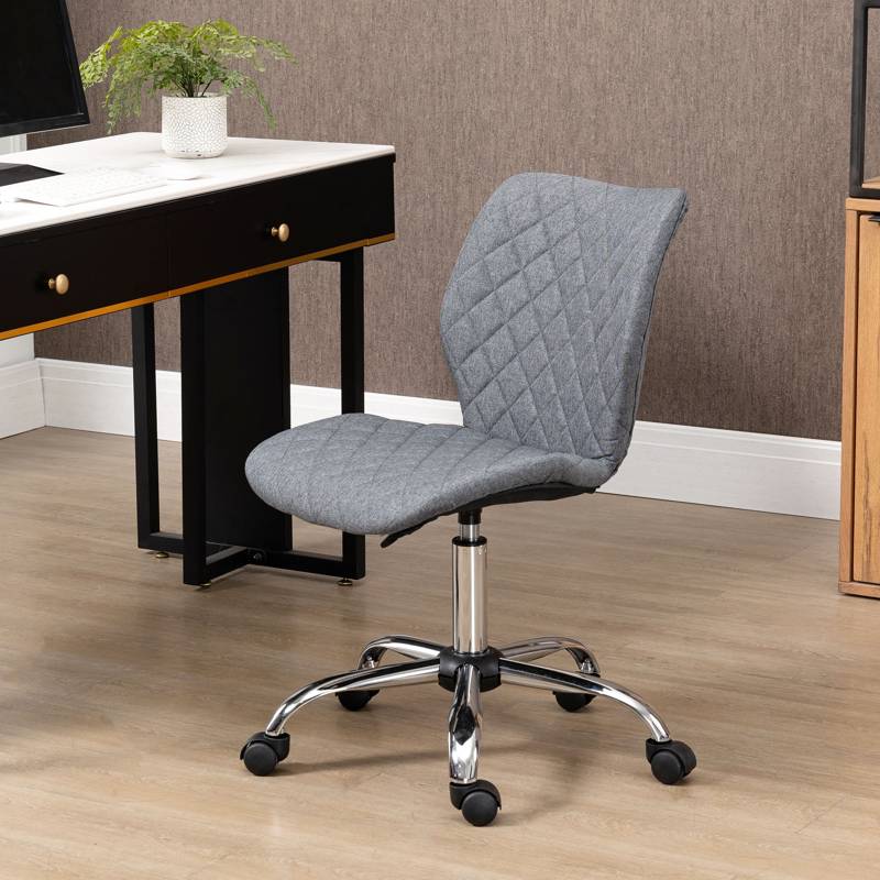 Vinsetto Armless Office Chair Adjustable Computer Chair Swivel Chair with Rolling Wheels and Linen Fabric Back Support for Home Office Students Study Grey