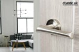 Mediterranean Corsica Lever Door Handle on Round Rose - Satin Nickel - Set