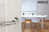 Mediterranean Oran Lever Door Handle on Round Rose - Satin Nickel/Polished Chrome - Set