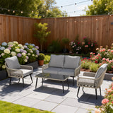 Outsunny Rattan Garden Furniture Set, 4 Piece Outdoor Patio Furniture with Tempered Glass Table and Chairs, Indoor Balcony Conservatory Set