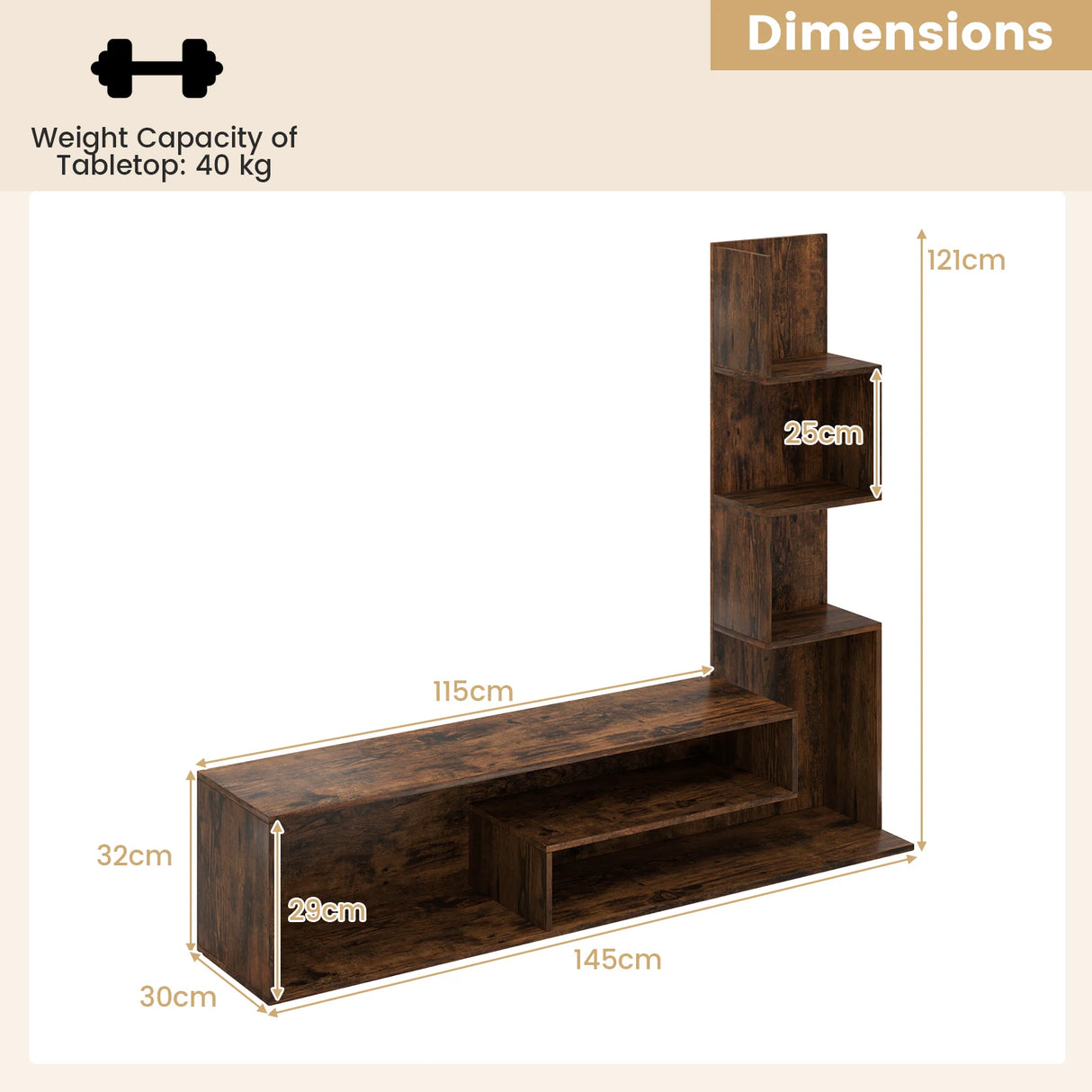 Media Console Table Cube TV Stand for TVs up to 50 Inch-Rustic Brown