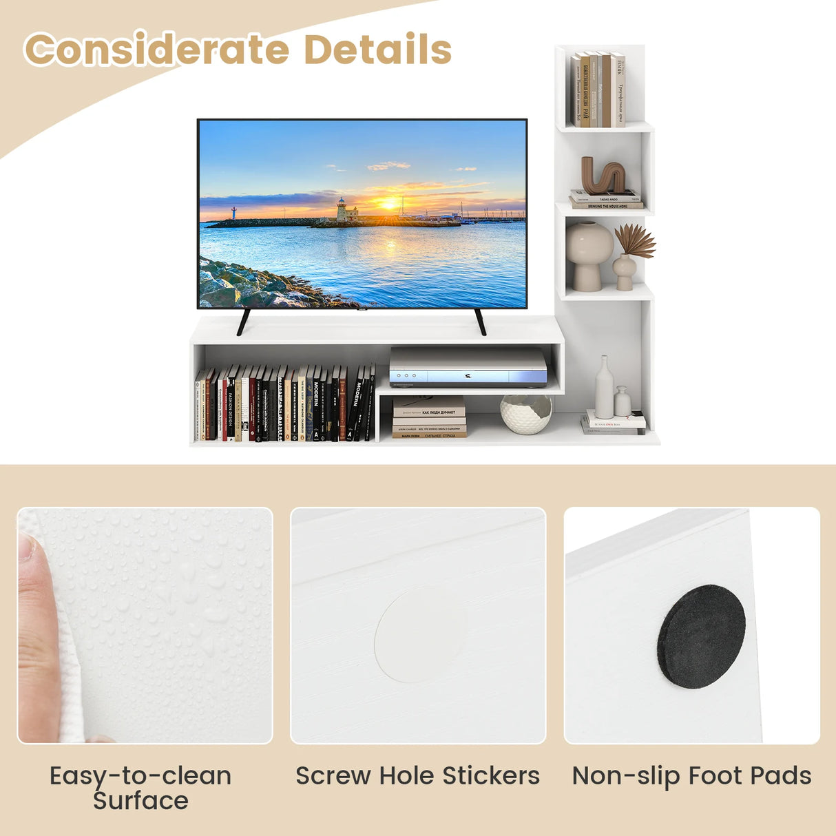 Media Console Table Cube TV Stand for TVs up to 50 Inch-White