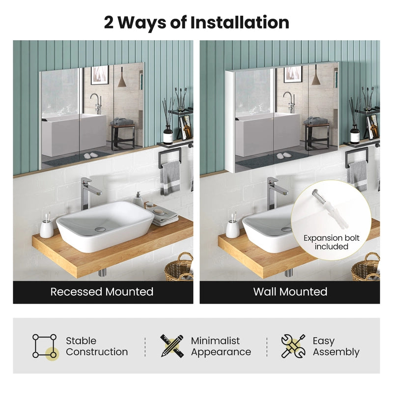 Frameless Bathroom Wall Mounted Medicine Cabinet with Mirror-White