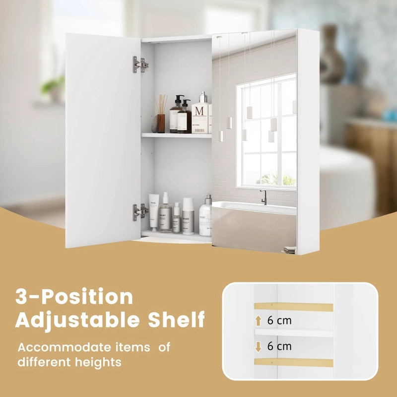 Medicine Cabinet with Mirror and Double Mirrored Doors -White