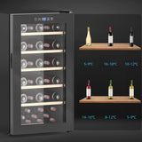 HOMCOM 41 Bottle Wine Fridge, 91 Litre Capacity, 45cm Freestanding Wine Cooler Fridge with Glass Door, LED Light, Digital Touch Screen, Temperature Control, Black