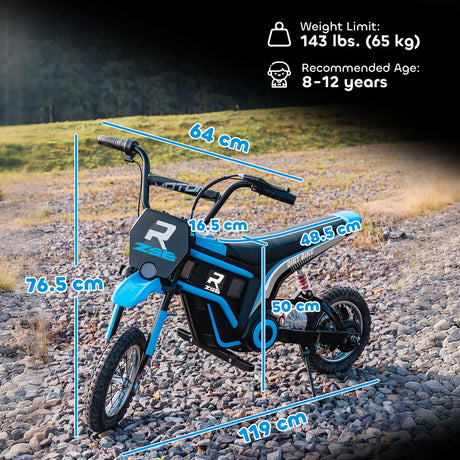 HOMCOM 24V Electric Motorbike with Twist Grip Throttle, Music, Horn, 12" Pneumatic Tyres, 16km/h Max Speed - Blue