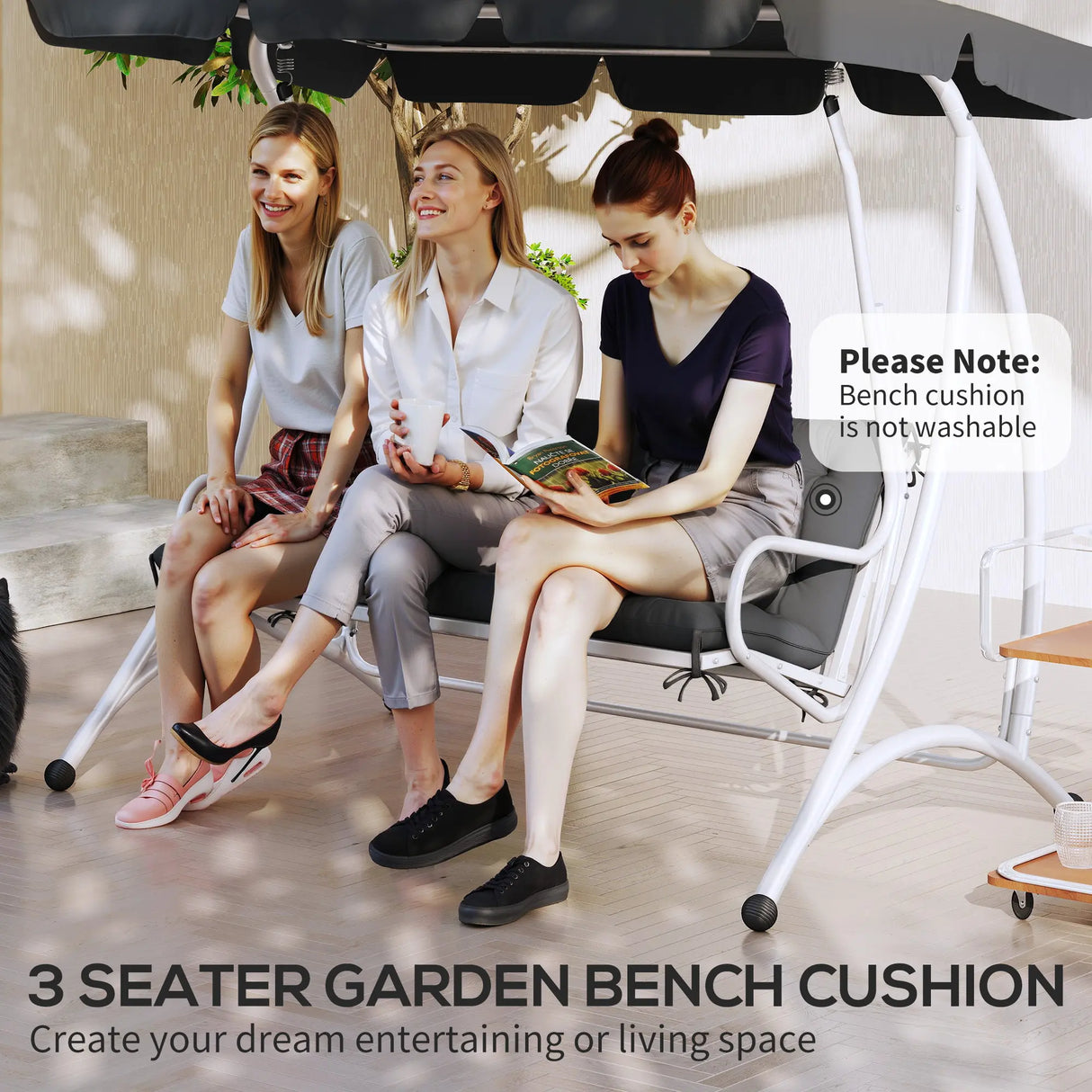 Outsunny 3 Seater Bench Pad, Garden Chair Cushion with Back and Ties for Indoor and Outdoor Use, 98 x 150 cm, Black