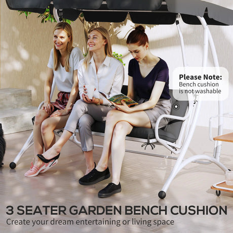 Outsunny 3 Seater Bench Pad, Garden Chair Cushion with Back and Ties for Indoor and Outdoor Use, 98 x 150 cm, Black