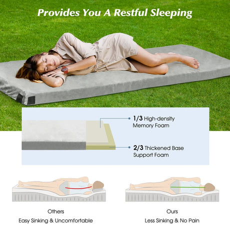 Waterproof Roll up Lightweight Memory Foam Camping Mattress with Carrying Bag-Grey