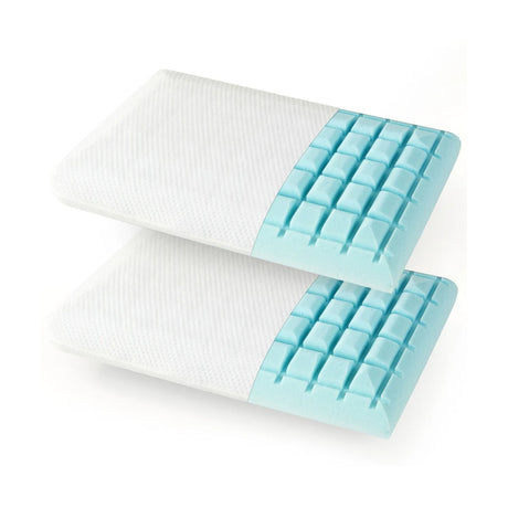 Set of 2 Gel Memory Foam Pillow 3D Cutting Air Flow Cooling Pillows with Pillowcase