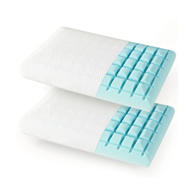 Set of 2 Gel Memory Foam Pillow 3D Cutting Air Flow Cooling Pillows with Pillowcase