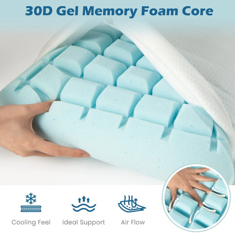 Set of 2 Gel Memory Foam Pillow 3D Cutting Air Flow Cooling Pillows with Pillowcase