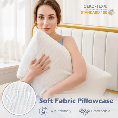2 Pieces Bamboo Charcoal Memory Foam Pillow for Pain Relief Sleeping