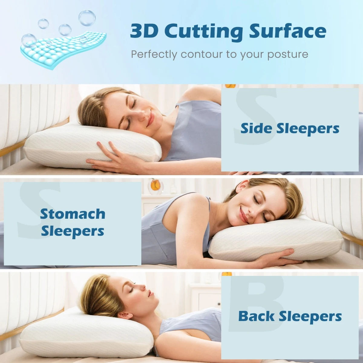 Set of 2 Gel Memory Foam Pillow 3D Cutting Air Flow Cooling Pillows with Pillowcase