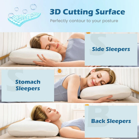 Set of 2 Gel Memory Foam Pillow 3D Cutting Air Flow Cooling Pillows with Pillowcase