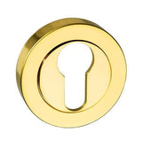 Mediterranean Euro Escutcheons on Round Rose - Polished Brass - Pair