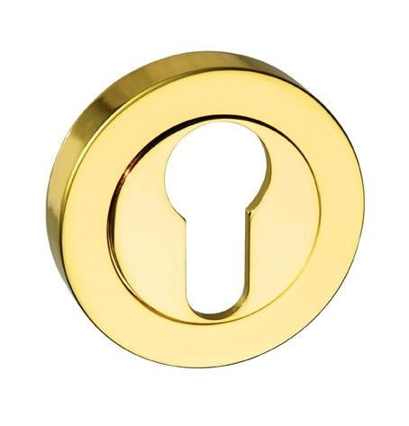 Mediterranean Euro Escutcheons on Round Rose - Polished Brass - Pair