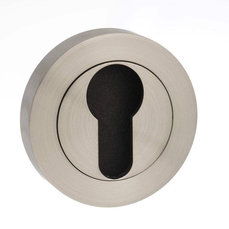 Mediterranean Euro Escutcheons on Round Rose - Satin Nickel - Pair