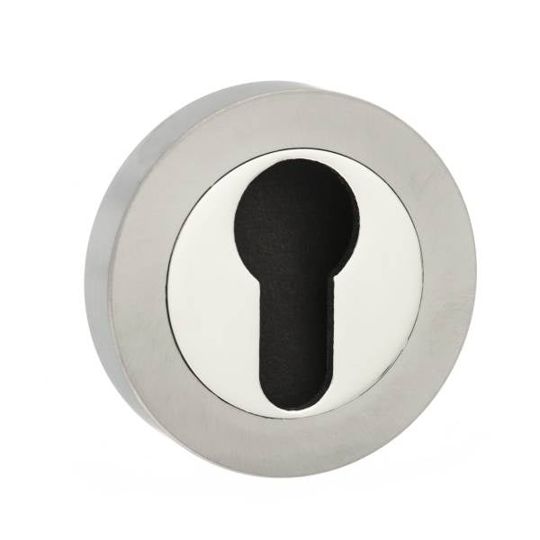 STATUS Euro Escutcheons on Round Rose - Satin Nickel/Nickel Plate - Pair