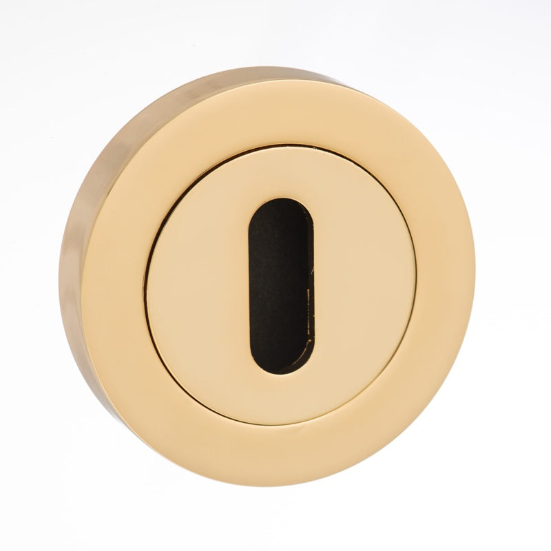 Mediterranean Key Escutcheons on Round Rose - Polished Brass - Pair