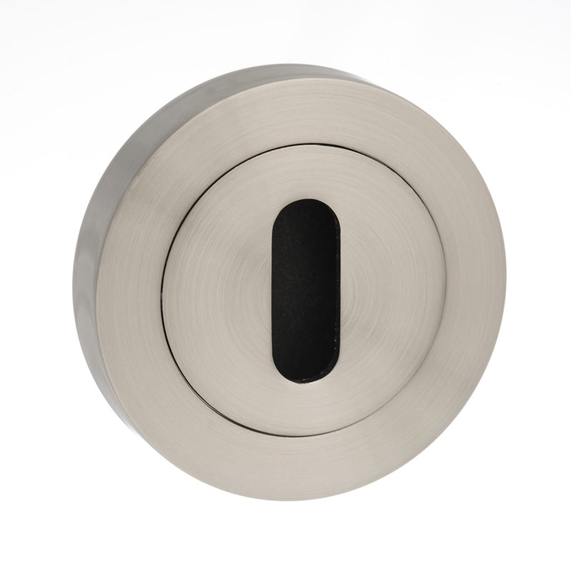 Mediterranean Key Escutcheons on Round Rose - Satin Nickel - Pair