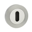 Mediterranean Key Escutcheons on Round Rose - Satin Nickel/Polished Chrome - Pair