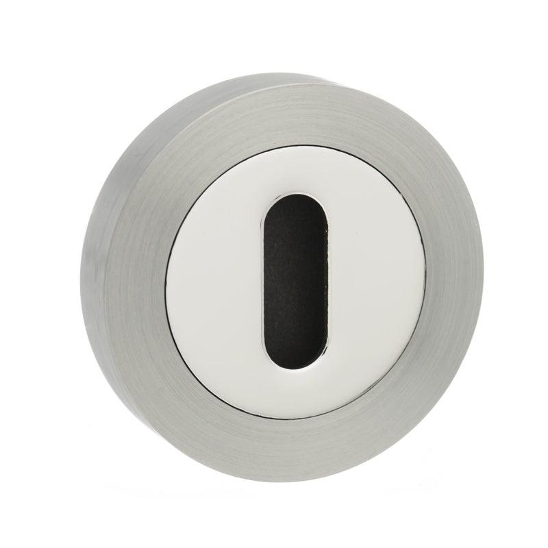 Mediterranean Key Escutcheons on Round Rose - Satin Nickel/Polished Chrome - Pair