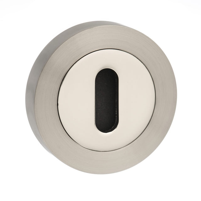 Mediterranean Key Escutcheons on Round Rose - Satin Nickel/Polished Nickel - Pair