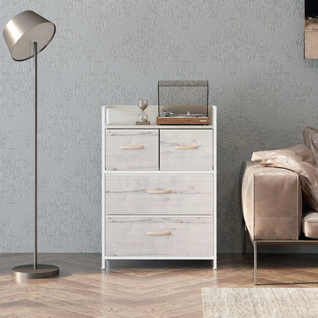 HOMCOM Rustic Chest of Four Fabric Drawers - Black