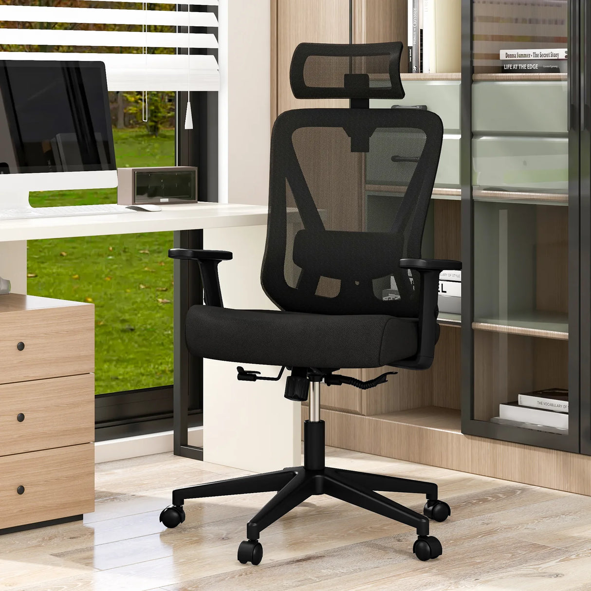 Mesh Ergonomic Office Chair Adjustable Swivel Task Chair-Black
