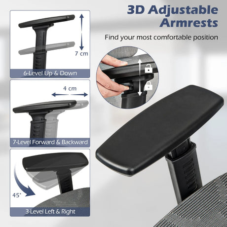Mesh Office Chair with Retractable Footrest and Waterfall Seat-Grey