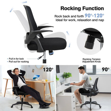 360Swivel Mesh Office Chair with Flip-up Armrest for Home & Office