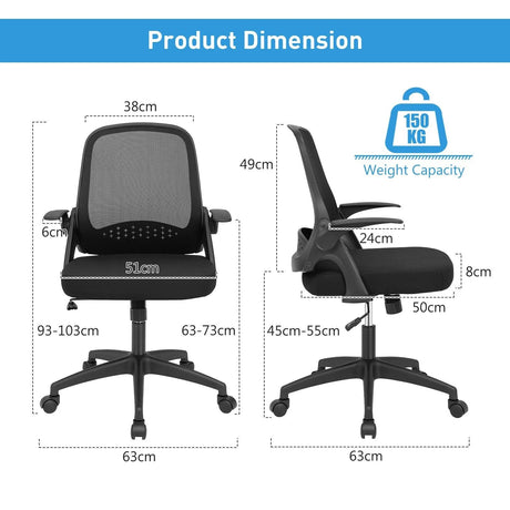 360Swivel Mesh Office Chair with Flip-up Armrest for Home & Office