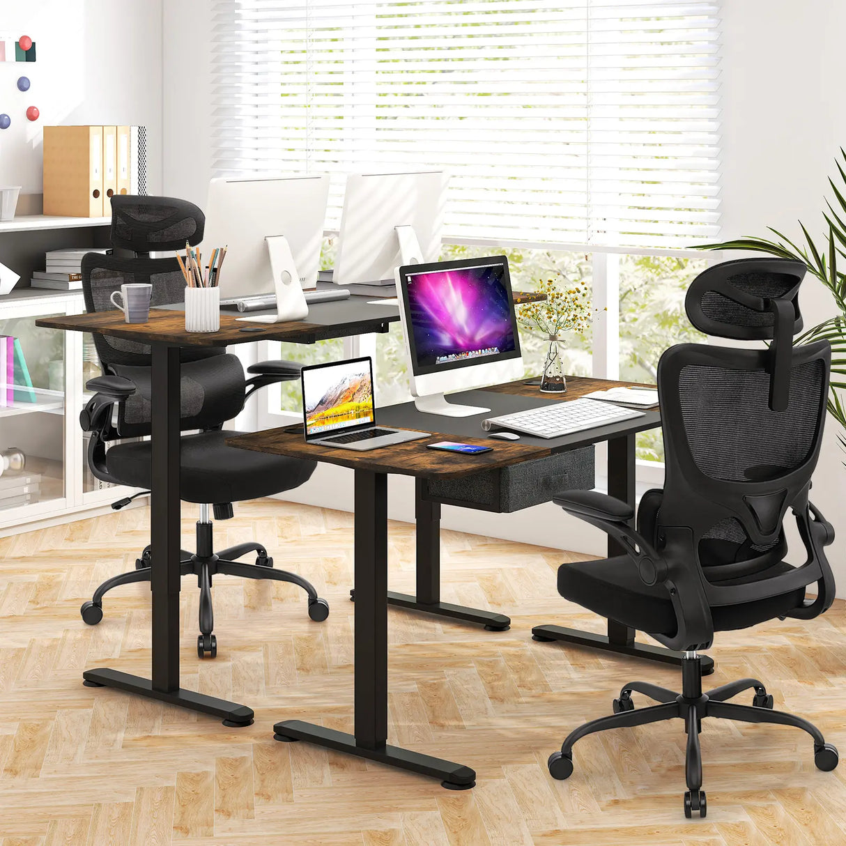 Mesh Office Chair with Adaptive Lumbar Support, Flip-up Armrests, Reclining Backrest-Black