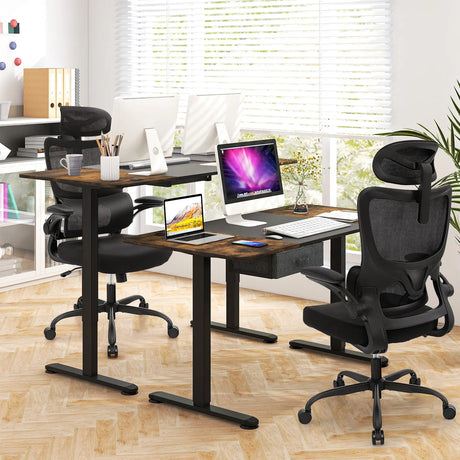 Mesh Office Chair with Adaptive Lumbar Support, Flip-up Armrests, Reclining Backrest-Black