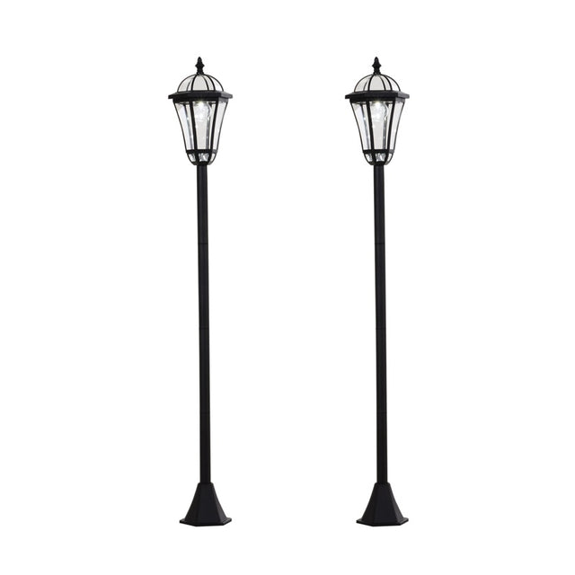 Outsunny 2 PCS LED Garden Lights Lamp Post Solar Powered Lantern Patio Pathway Walkway Outdoor Water-Resist Auto Switch 6 Hours Black