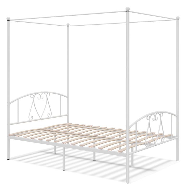 Double Size Metal Canopy Bed Frame-White