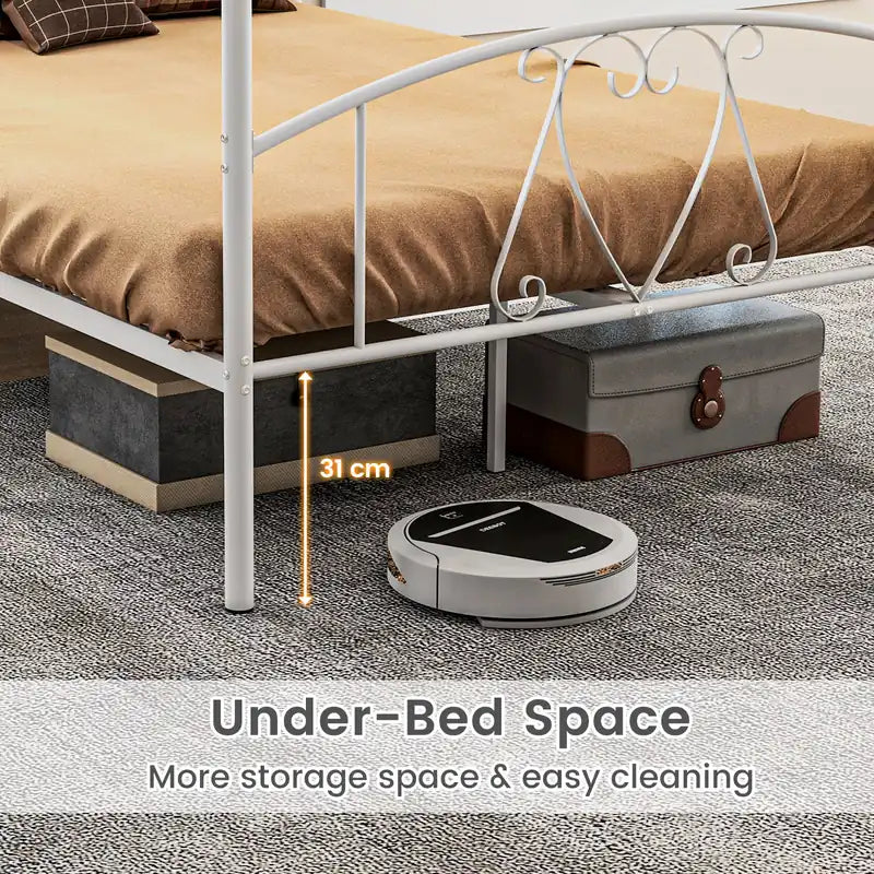 Double Size Metal Canopy Bed Frame-White