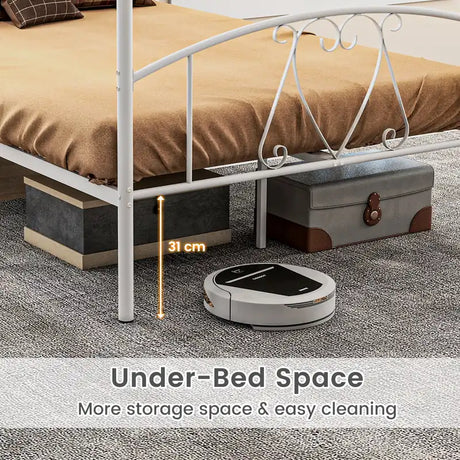 Double Size Metal Canopy Bed Frame-White